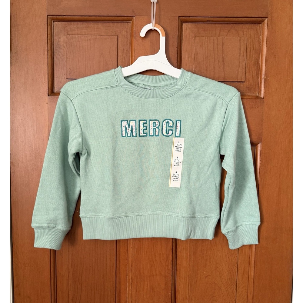 Girls' Cat & Jack Mint Green Merci Crewneck Sweatshirt Size Small NWT